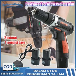 12V Bor Tangan Baterai Promo Dual Speed bor listrik Codless drill/bor cas murah 2 baterai/bor charger/Impact Cordless Drill/Mesin Bor 2 Baterai tanpa kabel / Aotuo Bor Cordless Power Drills Kit Electric Screwdriver 12V