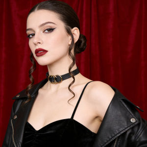 Ladies imitation leather necklace trendy double buckle simple and versatile youth necklace with dark gothic style