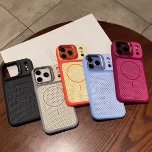 Luxury Heat Dissipation Magnetic For Magsafe Matte Case For iPhone 17 12 13 14 15 16 Plus 18 Pro Max Lens Stand Shockproof Cover