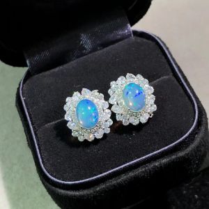 Montagne Jewelry Sterling Silver 925 Earring For Women Fashion Design #28 Fine Jewellery Natural Gem 6x8mm Opal Earring Stud Earrings