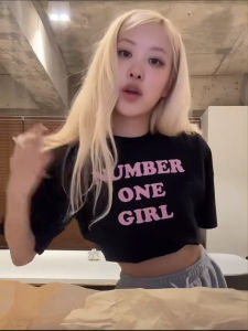 Black Cool Spicy Letter Print Shoulder Length Short Sleeve Pure Cotton T-Shirt Womens Summer Slimming Stylish Cotton Top