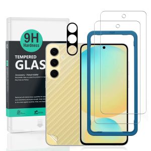 Ibywind For Samsung Galaxy S25 5G Screen Protector with 2 Pcs Tempered Glass1 Pc Camera Lens Protector1 Pc Backing Carbon Fiber Film [Fingerprint ReaderEasy to install]