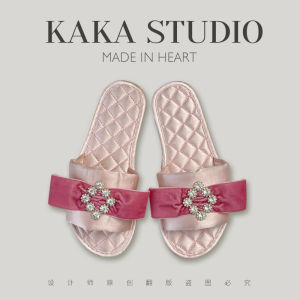 Elegant French Style Satin Slippers Diamond Rhinestone Flat Bottom Home Slippers Womens Anti-Slip Indoor Outdoor Spring Summer