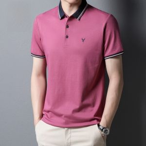 ROMON | Áo thun polo tay ngắn bằng lụa băng mùa hè thường ngày cho nam trẻ tuổi có cổ bẻ thương hiệu Romon thời trang thành phố