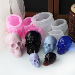 3D กะโหลกศีรษะมนุษย์เทียนแม่พิมพ์ซิลิโคนฮาโลวีน Skull พลาสเตอร์คริสตัลกาวสบู่ DIY Solid แม่พิมพ์ซิลิโคนที่ไม่ซ้ํากัน Home Decor ของขวัญ