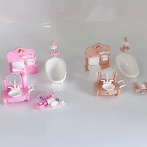 1 Set Cartoon Doll House Accessories Mini Furniture PVC Model Bed Table Chair Toilet Rain Shower Head Decoration Kid Gift Toy