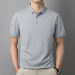 Mens Short Sleeve Polo Shirt Ice Silk Cool Feeling Summer Top with Collar Body T-Shirt Slim Fit Regular Thickness Silk Fabric