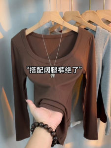 เสื้อยืดคอวีแขนยาวผู้หญิงฤดูใบไม้ร่วง 2025 ผ้าฝ้ายผสมโพลีเอสเตอร์ ทรงตรง สีพื้น ปกติ ปกติ ปกติ ปกติ