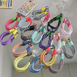 Colorful Nylon Woven Mobile Phone Pendant Durable Wristband Universal Phone Case Accessory Portable Keychain Earphone Card Holder