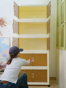 Foldable Kitchen Cabinet for clothes organizer Bedroom Drawer Cabinet Flip Top Storage Wardrobe For Baby Toy With 360° lockable swivel wheels & Magnetic Door