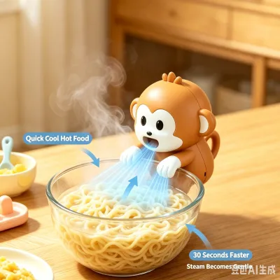 Cute Monkey Cup Edge Cooling Fan Battery Powered Baby Food Fast Cooler 3 Speed Mini Portable Fan For Bowls Cups Table Decor Ornament