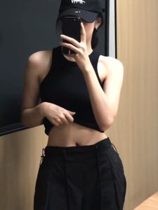 เสื้อกล้ามสายเดี่ยวสาวแซ่บเสื้อตัวในแขนกุดตัวในแนวสปอร์ตตัวสั้นเซ็กซี่หลังสวยใส่ออกข้างนอกฤดูร้อนสำหรับผู้หญิง