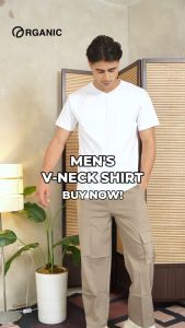 Organic Mens Cotton Vneck Tshirt Collection Casual Wear Neutral Tops Collection tshirt for men 2026 Color of the Year