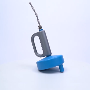 Handheld Drain Snake Tool with Blue Handle for Clearing Clogs in Toilets and Sinks