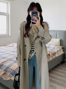 Black Mid-Length Womens Windbreaker Coat 2025 New Spring Autumn British Style Korean System Slimming Atmosphere Coat