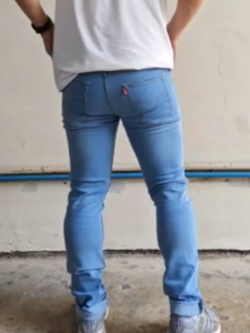 กางเกงยีนส์ ทรงกระบอกเล็ก ผู้ชาย ผ้ายืด เนื้อดี สีซีด, 511/4