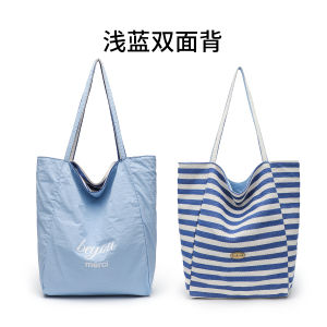 Casual Stripe Double-Sided Canvas Tote Bag Large Capacity Single Shoulder Bag for Women Red Leisure Crossbody Bag Female