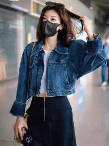 Casual Style French Vintage Short Denim Jacket Zipper Collar Celebrity Atmosphere Commute High Waist Type Regular Sleeve Length