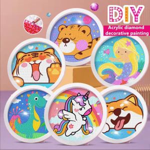 Round Frame Unicorn Diamond Painting Kitten Childrens Handmade Dinosaur Creative Diamond Stickers Tiger DIY Point Diamond Paint
