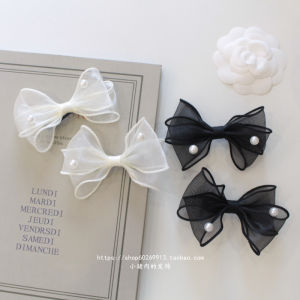 New Style Pearl Hair Clip European Organza Snow Gauze Butterfly Knot Side Clip Bangs Clip Top Clip Bun Headwear Accessories