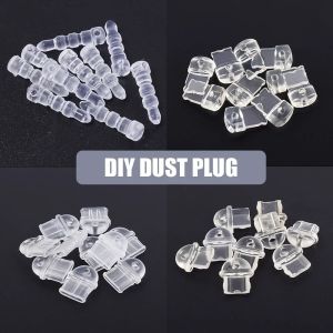 Transparent DIY Dust Plugs for Type C/iOS/Android/3.5mm Jack Dustproof Dustplugs Phone Charging Port Protectors with Brush