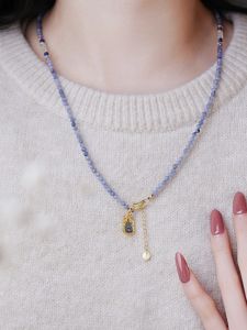 Amys Garden Long Blue Turquoise Millet Bead Necklace Womens Original Design High-End Feel Sweater Chain Fashion Jewelry