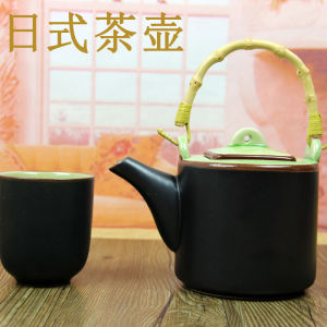 Crackle Glaze Japanese Style Teapot Tea Cup Ceramic Teapot Green Glazed Korean Style Bamboo Pot Straight Pot Rib Large Teapot