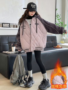 Thickened Cotton Jacket for Girls Autumn Winter Style Korean Version Baseball Coat Warmth Inner Cotton Large Medium Childrens Clothing