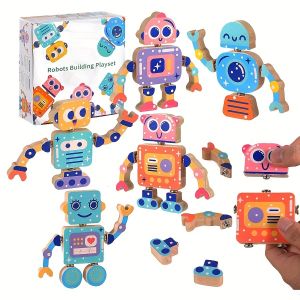 Lắp ghép Rô Bốt gỗ Bộ khối gỗ sáng tạo Trò chơi lắp ráp đồ chơi cho trẻ em STEM giáo dục Quà Tặng cho Halloween Giáng sinh ngày Valentine và nhiều hơn nữa