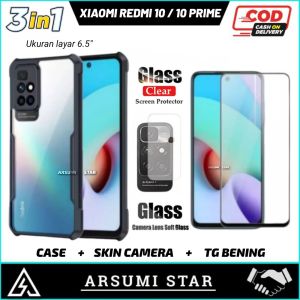 PROMO PAKET MURAH 4 IN 1 CASE XIAOMI REDMI 10 / REDMI 10 PRIME / REDMI 10 2022 / REDMI 10 PRIME 2022 SERIES HARDCASE ARMOR TPU SHOOKPROF TRANSPARAN CASING + ANTI GORES ANTI BLUELIGHT + SKIN CARBON 3D + SKIN CAMERA LENS