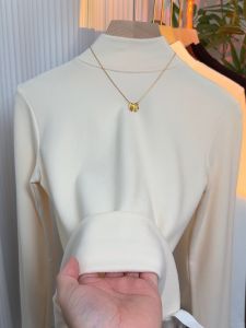 เสื้อเชิ้ตแขนยาวผู้หญิงแบบสวมหัวสไตล์เกาหลี ปกครึ่งสูง ขนแกะสองด้าน อบอุ่น ฤดูหนาว เสื้อชั้นในสุดเท่