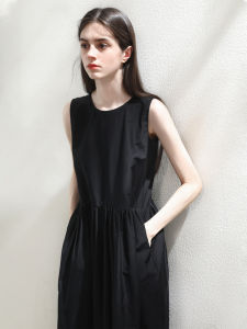 Miccbeirn | Silk Cotton Sleeveless A-Line Dress Elegant Slimming Vest Dress Commute Versatile High Waist Gored Skirt Long Summer Dress