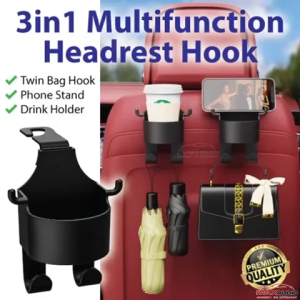 3in1 Car Seat Hook Headrest Plastic Hanger Drink Holder Handbag Phone Stand Organizer Storage Penyangkut Plastik Kereta