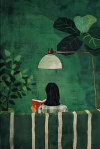Nordic Style Emerald Green Stripes Casual Girl Canvas Wall Art Painting Modern Abstract Female Minimalist Posters for Home Decor