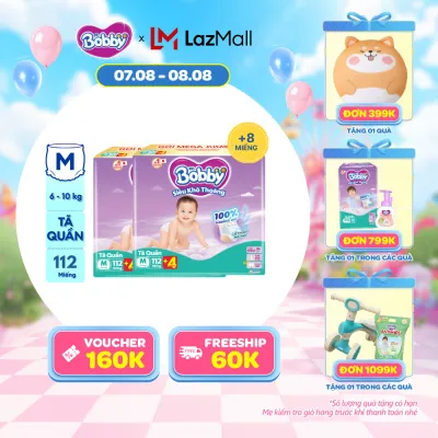[20g 7-10.8 QUÀ TO][TẶNG MIẾNG NGẪU NHIÊN] Combo 2 Tã/bỉm quần Bobby 3mm Mega Jumbo Siêu khô thoáng M112