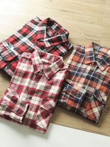 Brushed Craft Plaid Versatile Export Tail Goods Fall Winter Men American Casual Plaid Long Sleeve Shirt