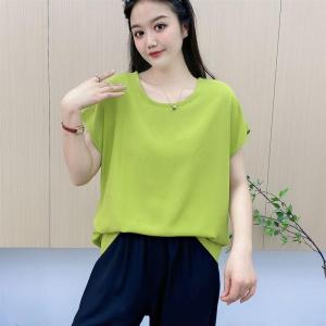 เสื้อยืดคอตตอนลายผ้าไหมสำหรับผู้หญิง ทรงหลวม แขนสั้นบาง สีสันสดใส ทรงหลวม แขนสั้น เสื้อผ้าทำงานฤดูร้อน แขนสั้น