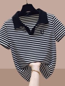 เสื้อยืดแขนสั้นผ้าฝ้ายแท้สำหรับผู้หญิง ทรงเข้ารูป ฤดูร้อน 2023 เสื้อโปโลคอโปโล สีพื้น สไตล์เกาหลี แขนสั้น ปกติ