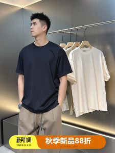 เสื้อยืดคอกลมแขนสั้นผู้ชาย ทรงพื้นฐาน สีพื้น ฤดูร้อน 2025 เสื้อผ้าทำงานลำลอง ผสมผ้าฝ้ายโพลีเอสเตอร์ PU สำหรับเยาวชน