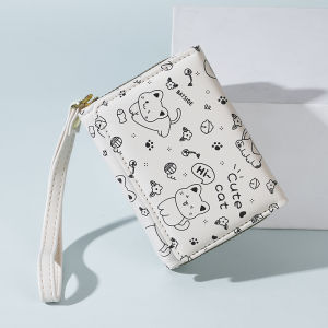 Cute Printed Large Capacity Short Womens Wallet Multi-Card Slot Coin Purse Handheld Bag for Students Fashionable Foldable