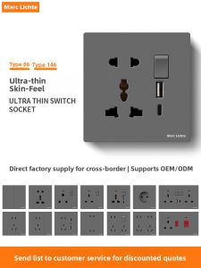 86-Style British Standard Socket with Switch Grey Panel Hong Kong And Macau Style Multi-Function with Type+USB Fast Charge