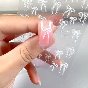 Sticker nơ hồng nơ ruy băng nơ trắng miếng dán móng hình nơ - phụ kiện trang trí nail - Làm nail