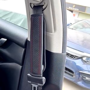2PCS Universal PU Leather Car Seat Belt Cover Safety Belt Shoulder Pad Red Line Tali Pinggang Kereta Seatbelt Axia Myvi