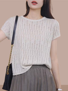 DAIXIANGFEIZI | Áo Thun Nữ Tay Ngắn Chất Liệu Kẻ Sọc Mát