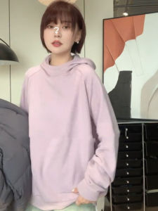 เสื้อสเวตเตอร์มีฮู้ดแบบหลวมๆ สำหรับผู้หญิงไซส์ใหญ่ ฤดูใบไม้ผลิและฤดูใบไม้ร่วง เสื้อชั้นในแฟชั่น ทรงสลิม แขนยาว สไตล์เกาหลี