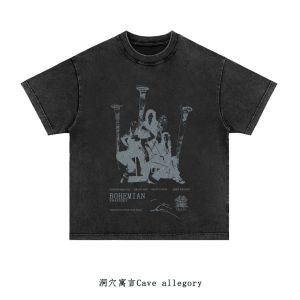 Breathable Pure Cotton Short Sleeve T-Shirt Mens Classic Rock Band Print Casual Loose Fit T-Shirt Comfortable All Seasons Tee