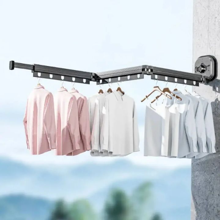 Foldable Line Drying Rack Wall Mounted Drying Rack Foldable 3 Folding Pole Clothesline ...