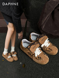 Daphne Leopard Print Ballet Casual Womens Shoes Brown Flat Bottom Deqin Shoe Street Style Synthetic Leather Fabric Lining