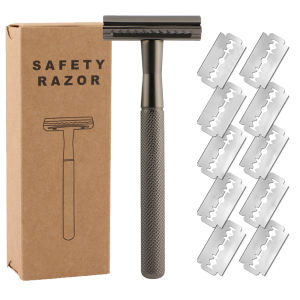 Safety Razor with Brass Weighted Handle and 5 Double Edge Safety Blade RefillsSingle Blade Razor for Men Designed for Coarse