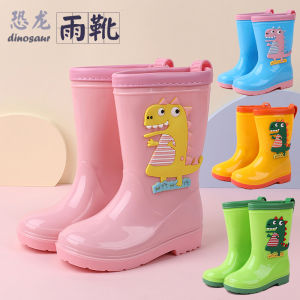 Cute Cartoon Dinosaur Childrens Rain Boots Anti-Slip Cotton Padded Mid-Calf Water Boots Baby Fashion Slip-On Shoes for Boys And Girls